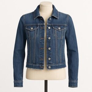 Abercrombie & Fitch Women's Denim Jacket Raw Hem Button Front Blue Size Small